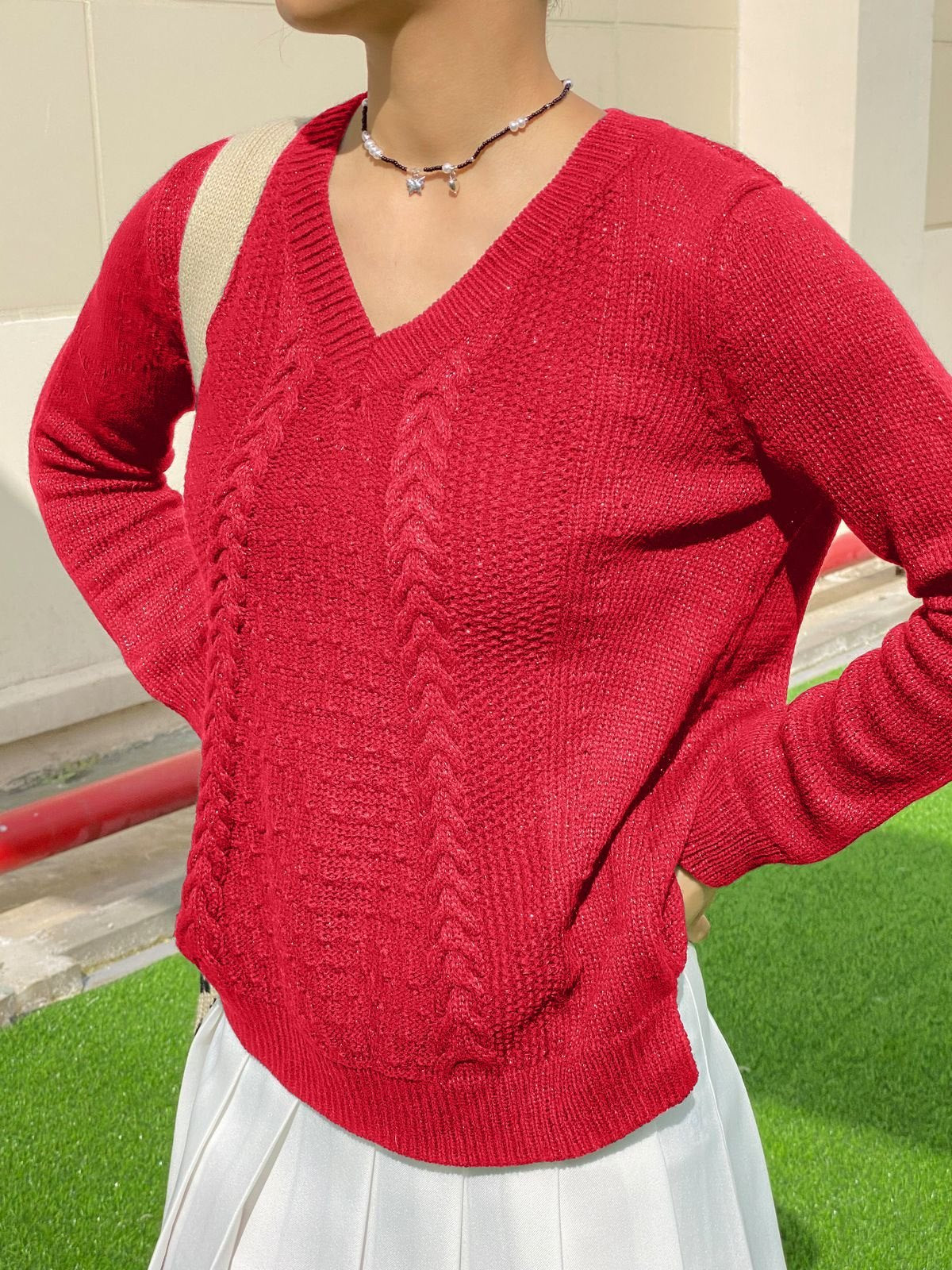 V Neck Metallic Black Pullover Sweater