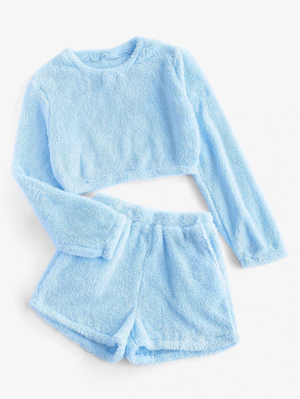 Teddy Solid Crop Top & Shorts Lounge Set