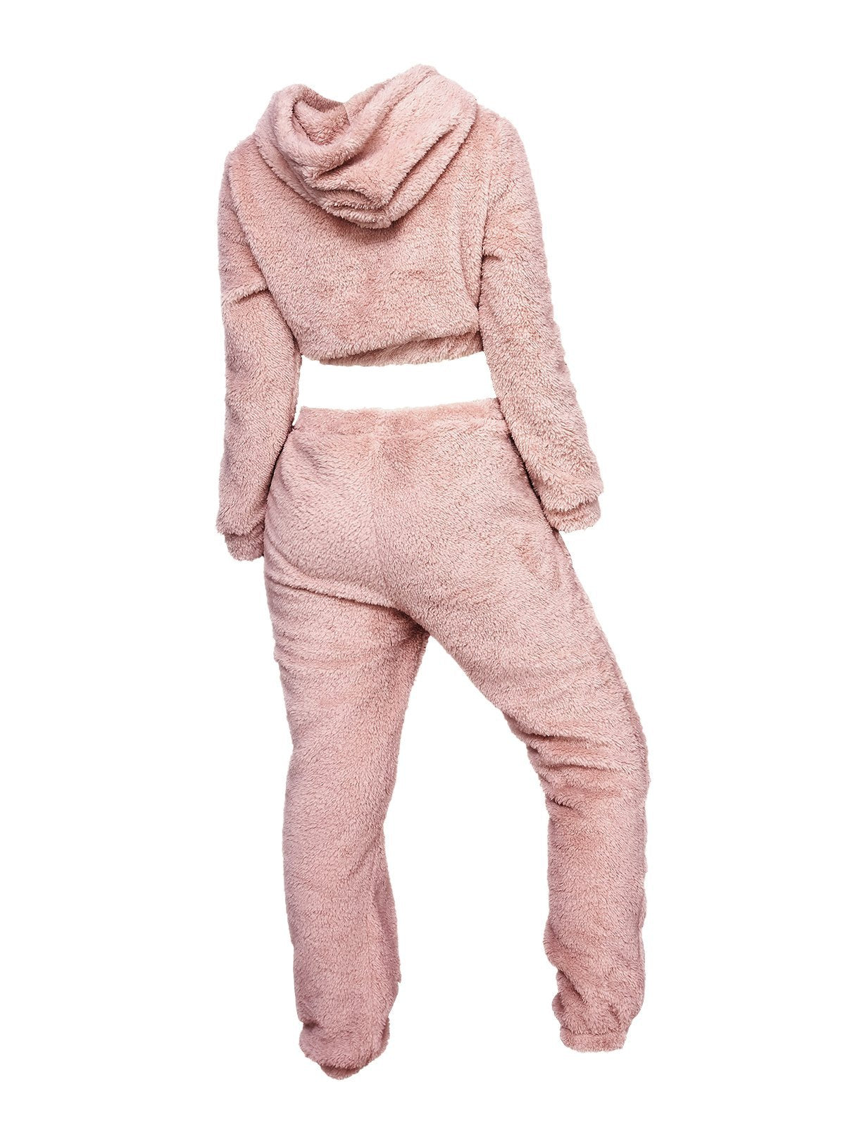 Solid Plush Hooded & Pocket Pants Set