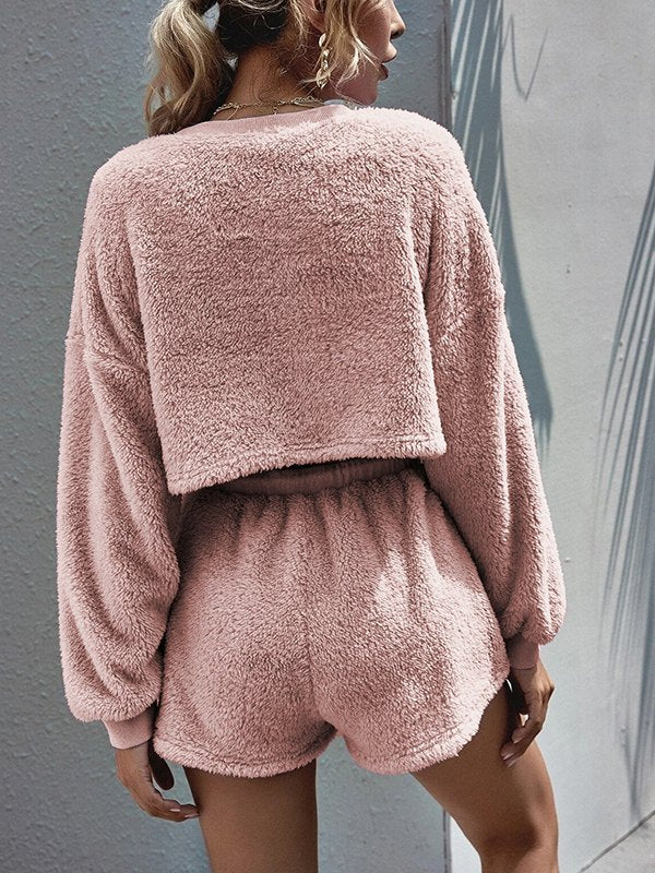 Solid Plush Top With Shorts Set
