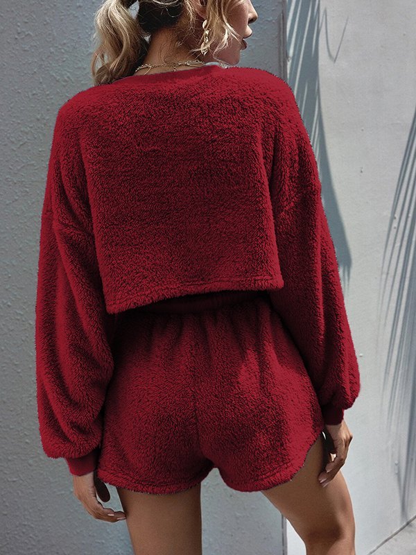 Solid Plush Top With Shorts Set
