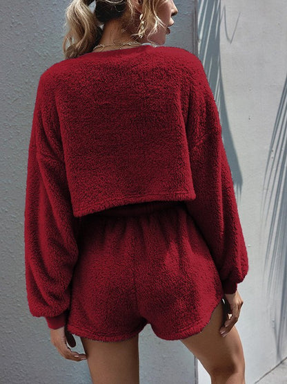 Solid Plush Top With Shorts Set