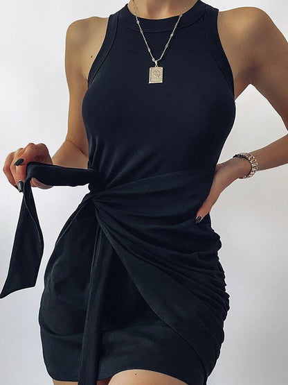 Solid Side Tie Tank Dress