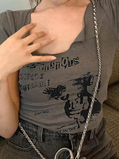 EMMIOL Vintage Splashed Butterfly Print Crop Top