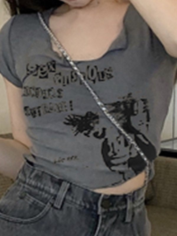 EMMIOL Vintage Splashed Butterfly Print Crop Top