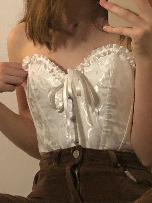 Strapless Jacquard Lace Up Corset Top