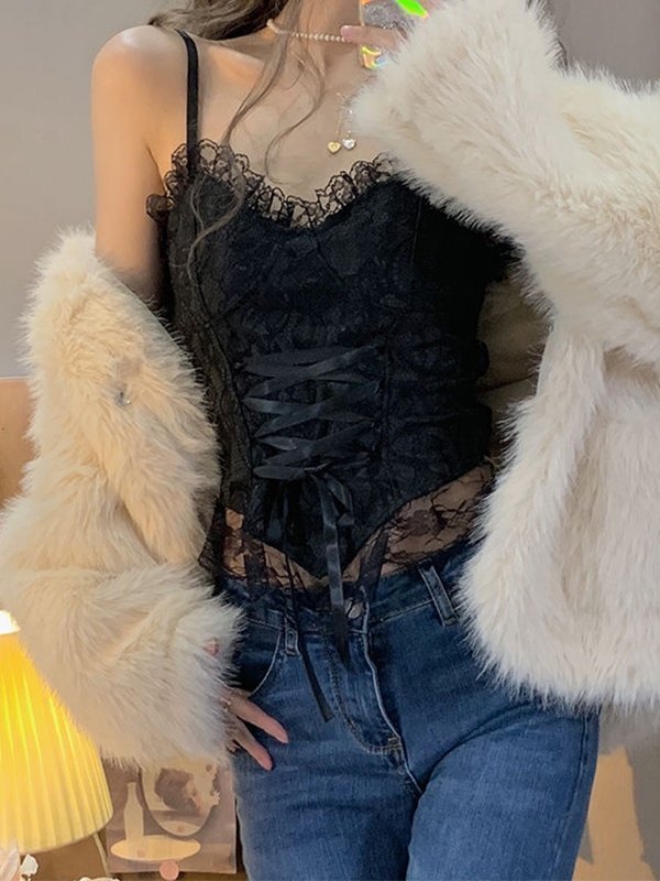 Tie Front Lace Corset Top