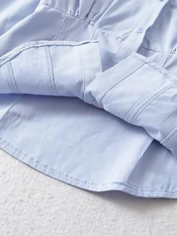 Pleated Button Down Long Sleeve Blouse