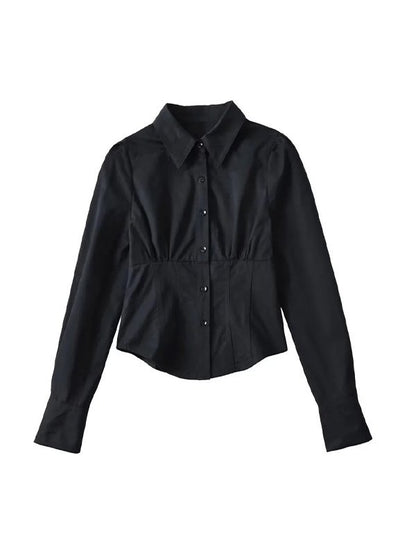 Pleated Button Down Long Sleeve Blouse