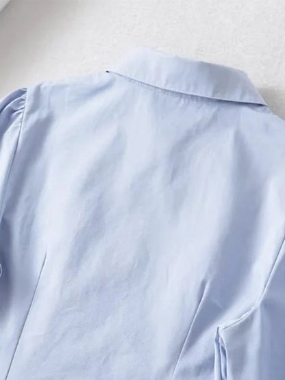 Pleated Button Down Long Sleeve Blouse