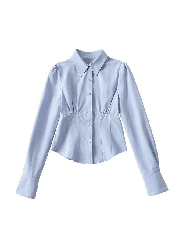 Pleated Button Down Long Sleeve Blouse