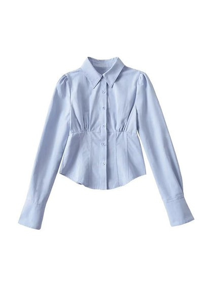 Pleated Button Down Long Sleeve Blouse