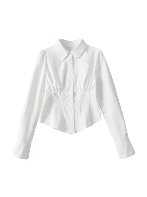 Pleated Button Down Long Sleeve Blouse