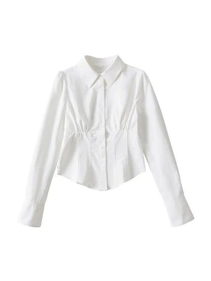 Pleated Button Down Long Sleeve Blouse