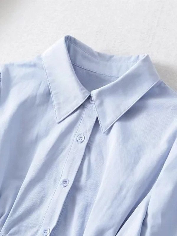 Pleated Button Down Long Sleeve Blouse