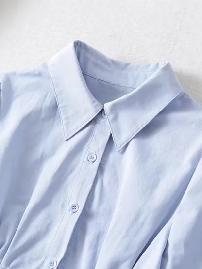 Pleated Button Down Long Sleeve Blouse