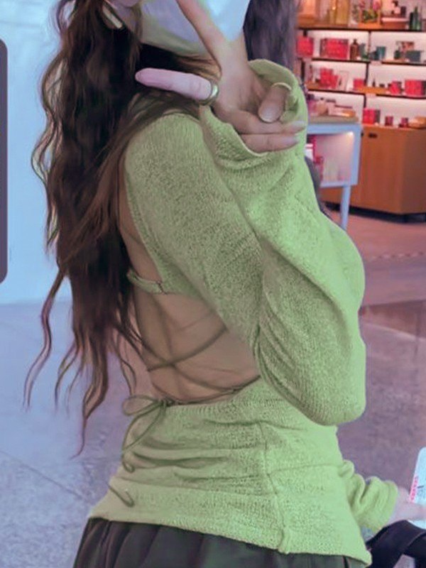 Long Sleeve Backless Knit Top