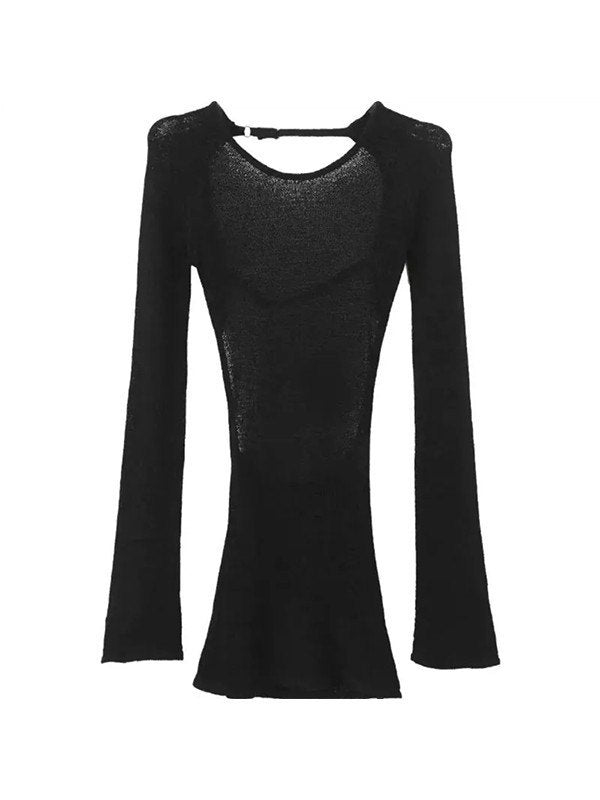 Long Sleeve Backless Knit Top