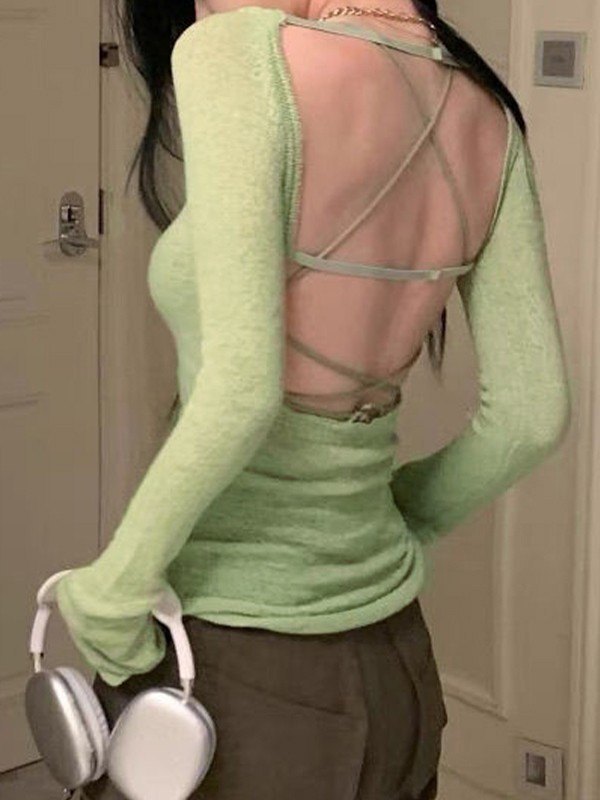 Long Sleeve Backless Knit Top