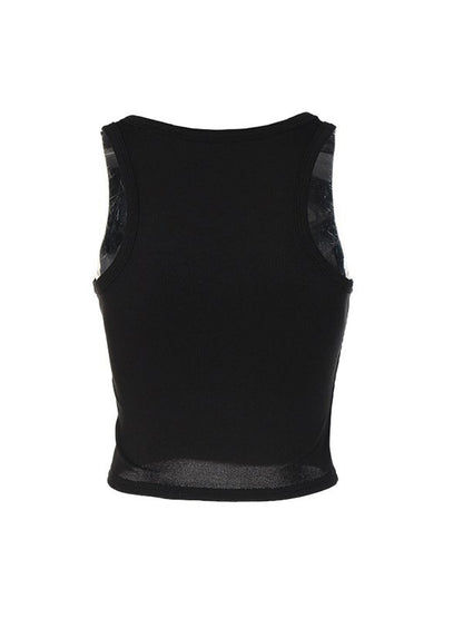 Rhinestone Embellish Ribbed Cropped Tank Top
