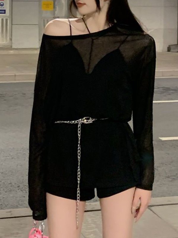 Split Semi Sheer Oversized Knit Top