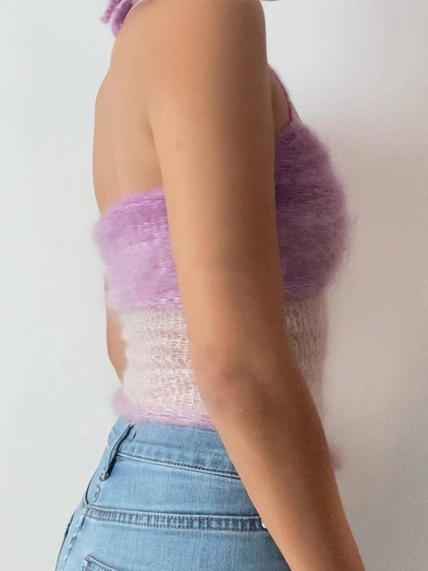 Fuzzy Halter Knitted Crop Cami Top