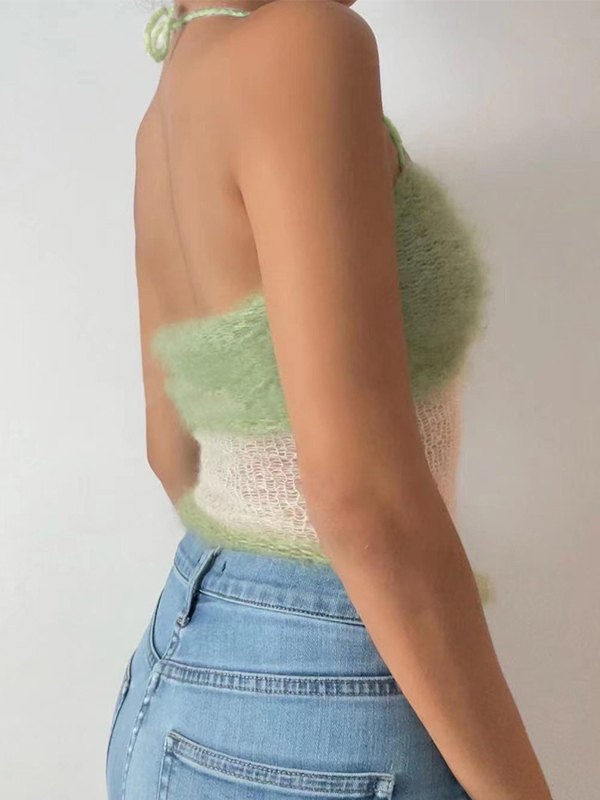 Fuzzy Halter Knitted Crop Cami Top