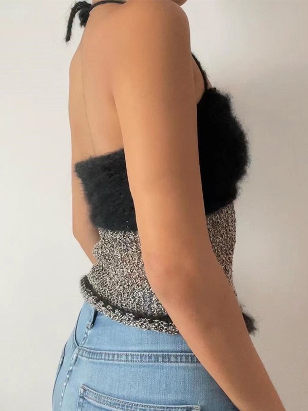 Fuzzy Halter Knitted Crop Cami Top