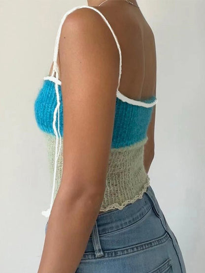 Lace Up Knitted Crop Cami Top