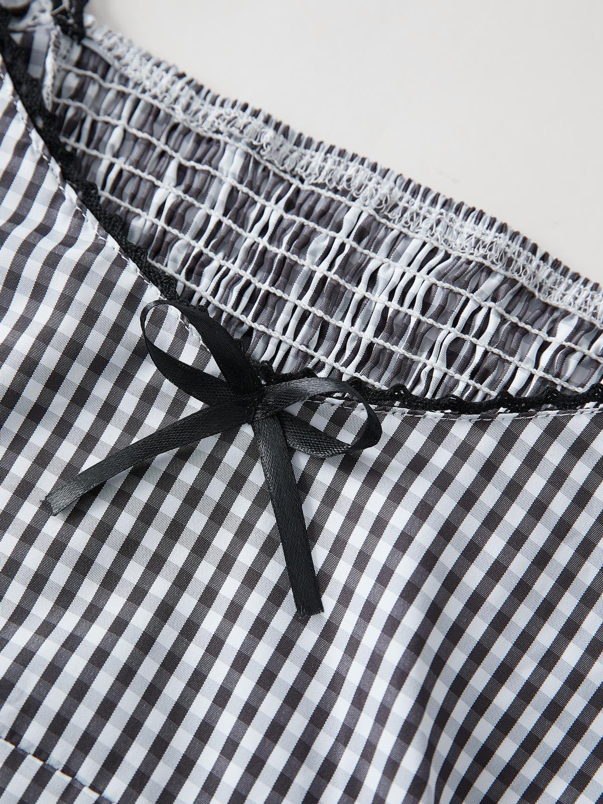 Black Checkered Smocked Blouse