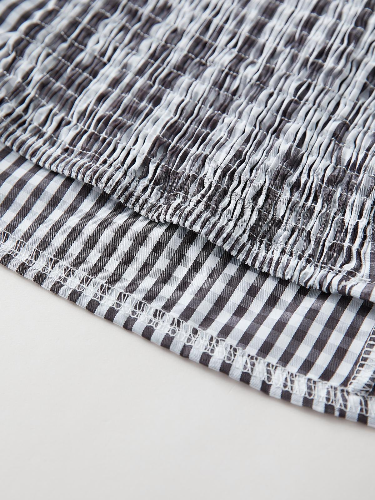 Black Checkered Smocked Blouse