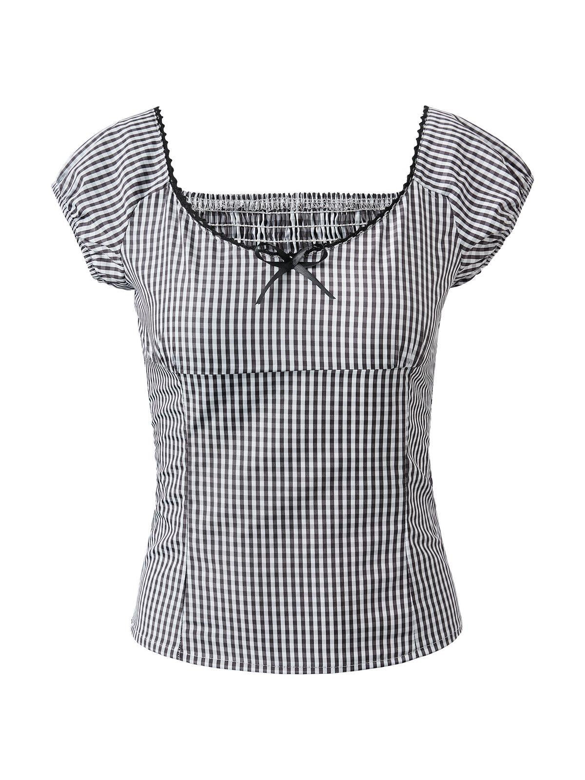Black Checkered Smocked Blouse