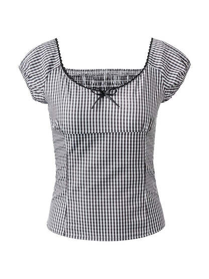 Black Checkered Smocked Blouse