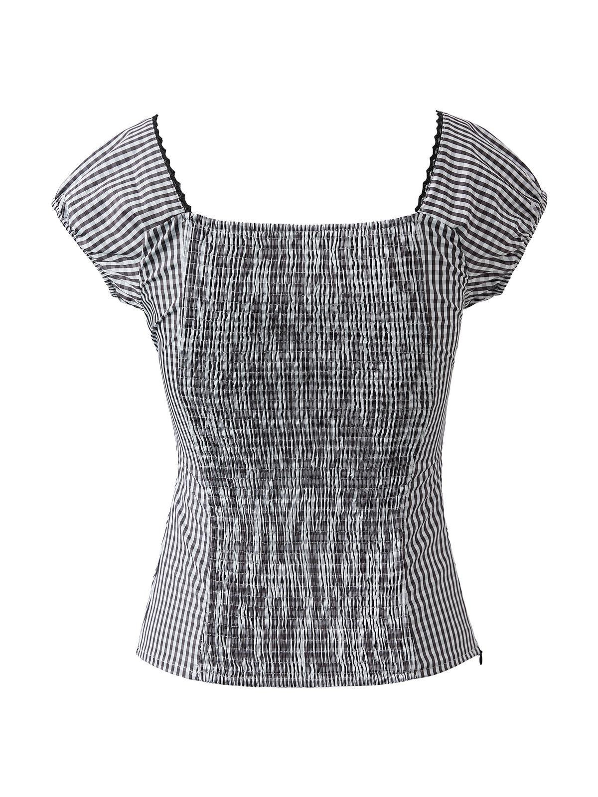 Black Checkered Smocked Blouse