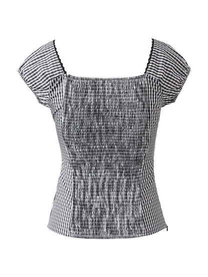 Black Checkered Smocked Blouse