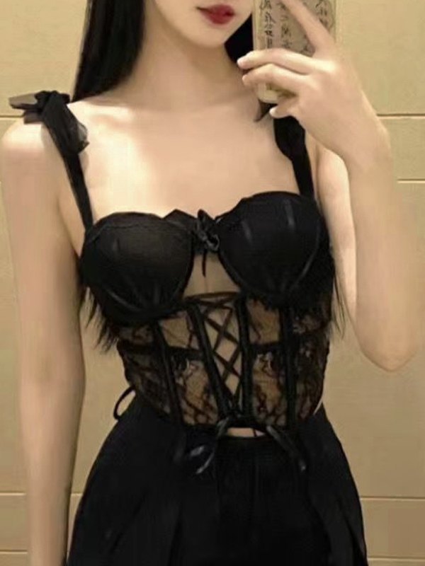 Lace Up Sheer Lace Corset Top