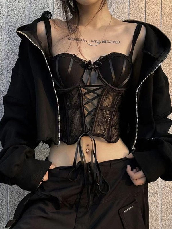 Lace Up Sheer Lace Corset Top