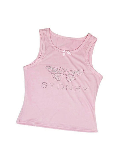 Rhinestone Butterfly Cropped Tank Top
