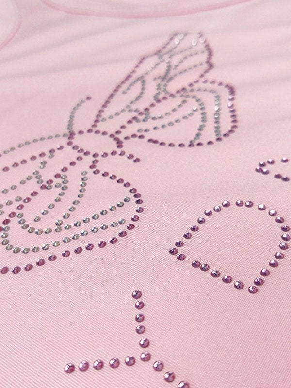 Rhinestone Butterfly Cropped Tank Top