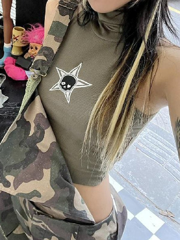 Skull Star Ribbed Cropped Tank Top