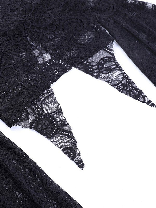 Split Lace Cropped Long Sleeve Blouse