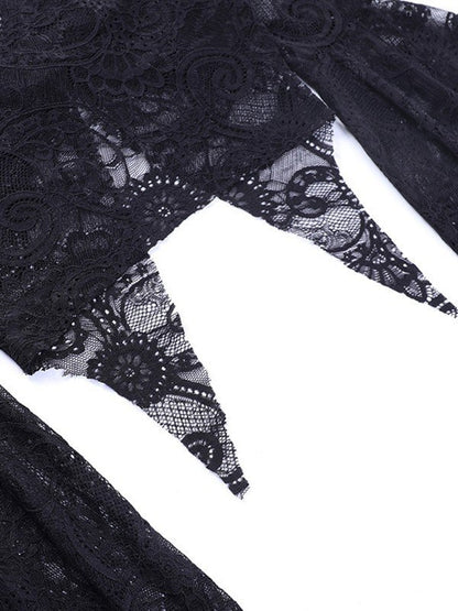 Split Lace Cropped Long Sleeve Blouse