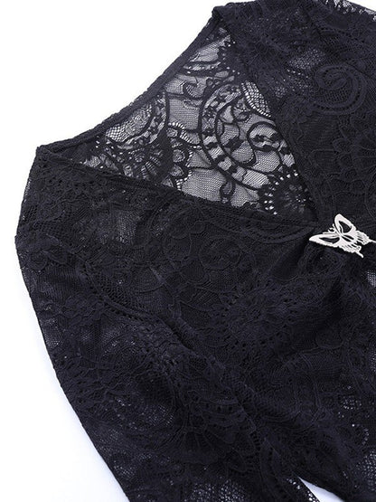 Split Lace Cropped Long Sleeve Blouse