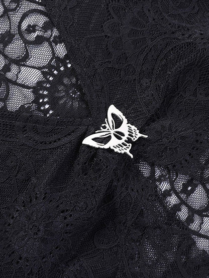 Split Lace Cropped Long Sleeve Blouse