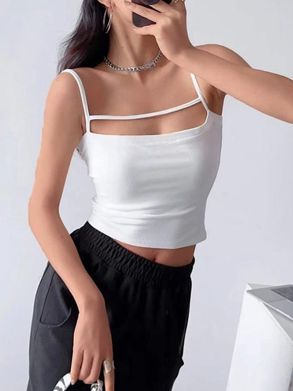 Solid Color Y2k Hollow Out Crop Cami Top