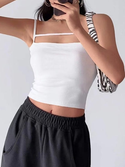 Solid Color Y2k Hollow Out Crop Cami Top