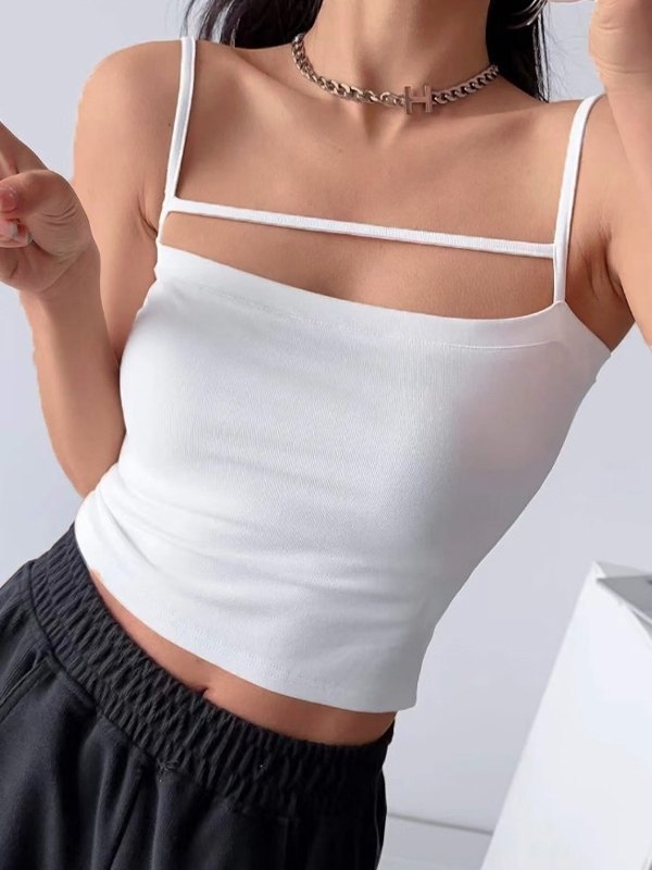 Solid Color Y2k Hollow Out Crop Cami Top