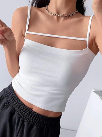 Solid Color Y2k Hollow Out Crop Cami Top