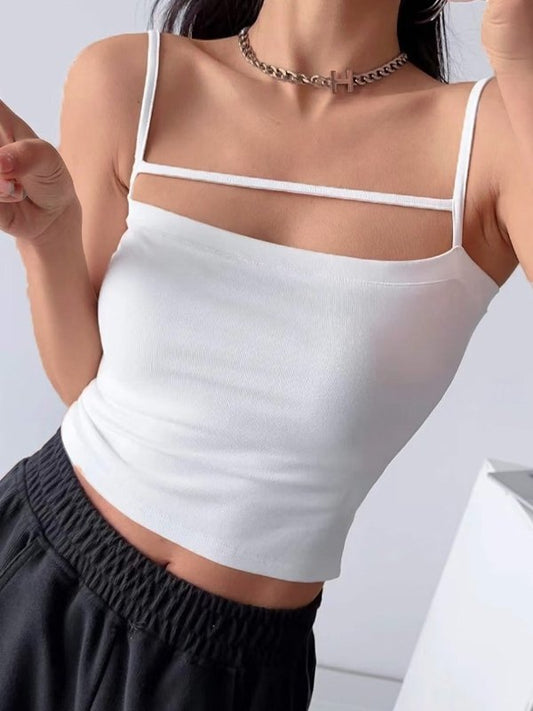 Solid Color Y2k Hollow Out Crop Cami Top