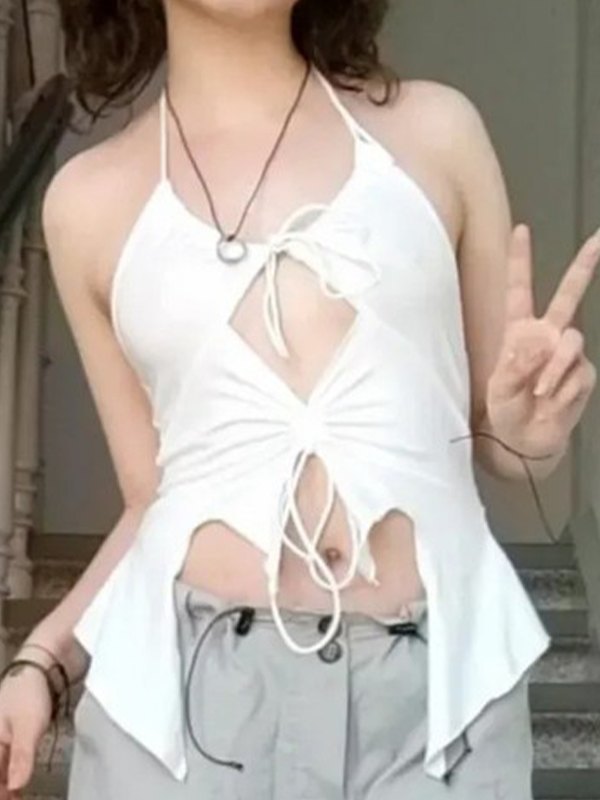 Irregular Cutout Halter Cami Top